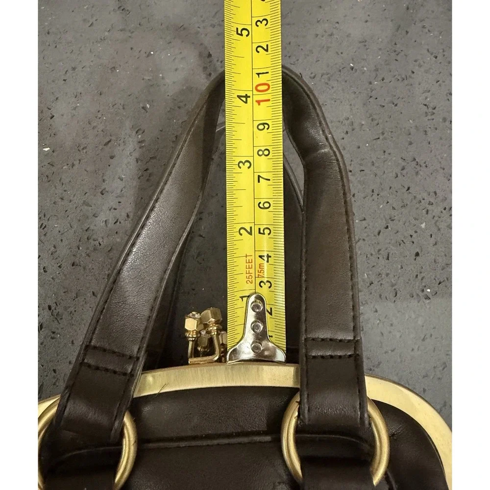 Vtg Necessary Objects Kiss Lock Brown Vegan Leather Handbag Purse